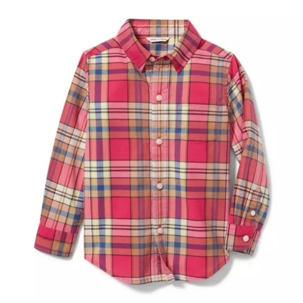 Janie and Jack NWT Azalea Plaid Button Down size 4